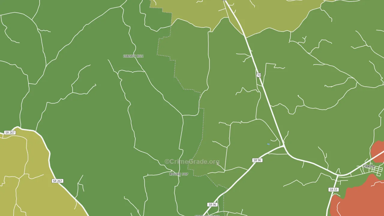 Roundtop, TN Map of Vehicle Theft Rates