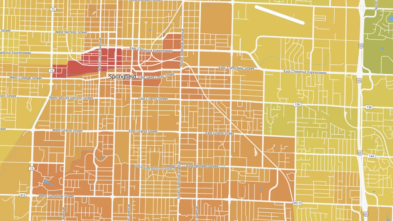 Rountree, Springfield, MO Map of Vehicle Theft Rates