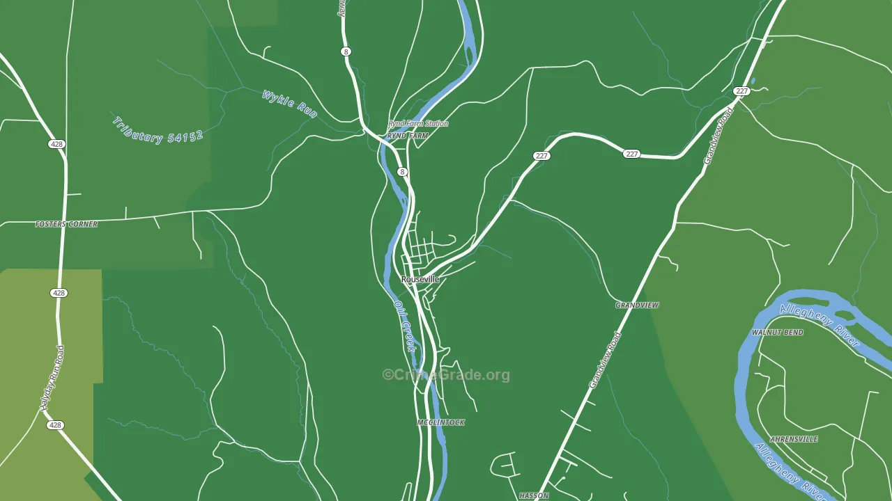 Rouseville, PA Map of Vehicle Theft Rates