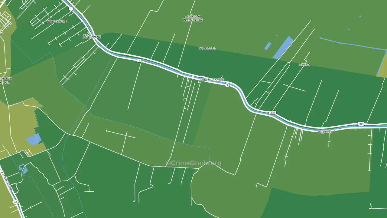 Rousseau, LA Map of Vehicle Theft Rates