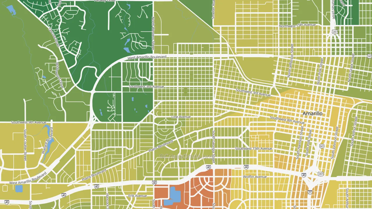 Route 66 Historic District, Amarillo, TX Map of Vehicle Theft Rates