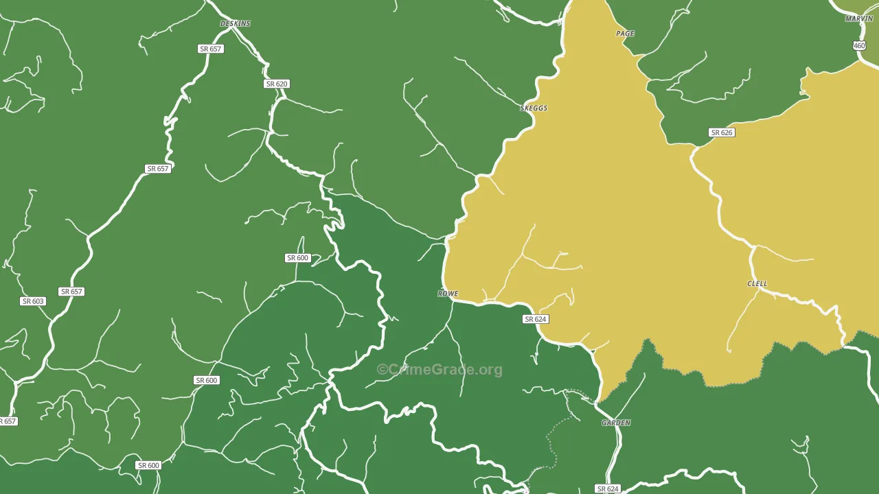 Rowe, VA Map of Vehicle Theft Rates