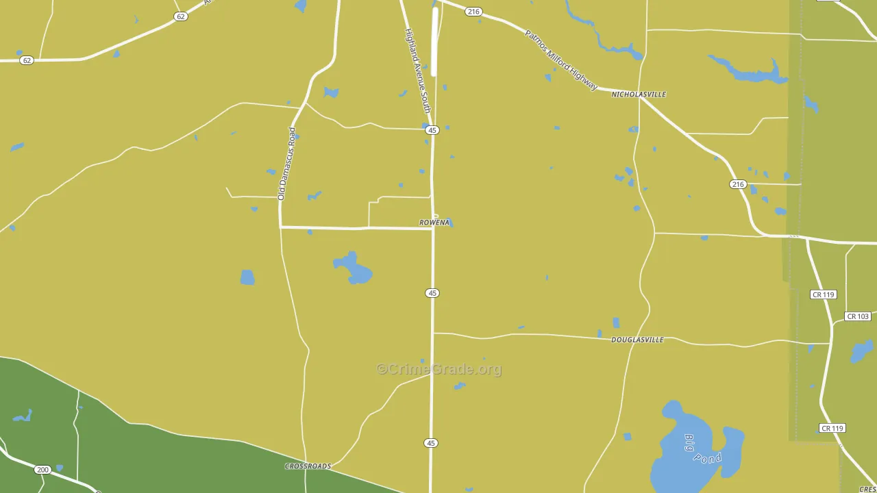 Rowena, GA Map of Vehicle Theft Rates
