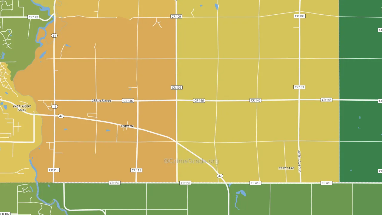 Rowena, SD Map of Vehicle Theft Rates