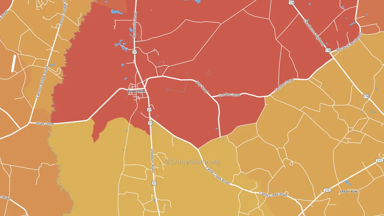 Rowesville, SC Map of Vehicle Theft Rates