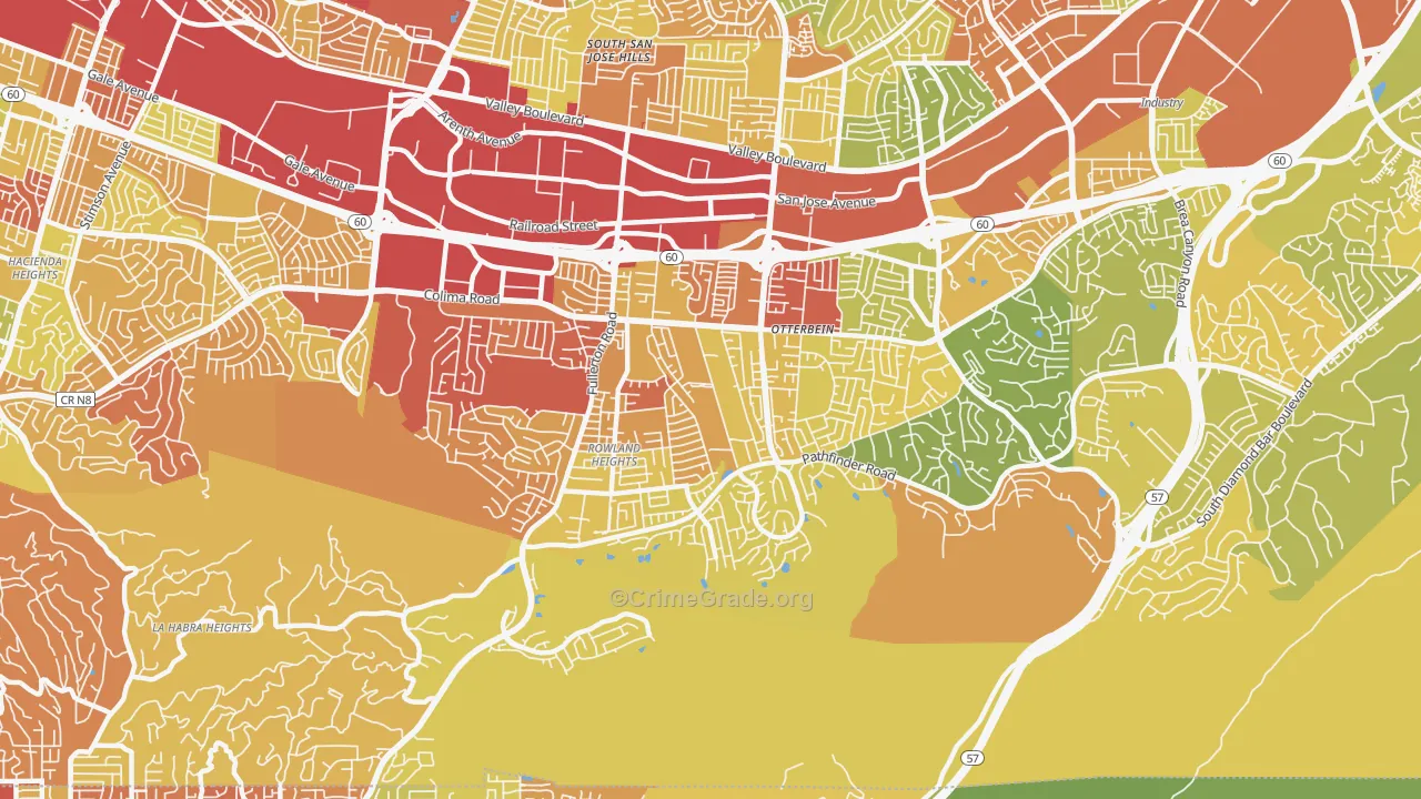 Rowland Heights, CA Map of Vehicle Theft Rates