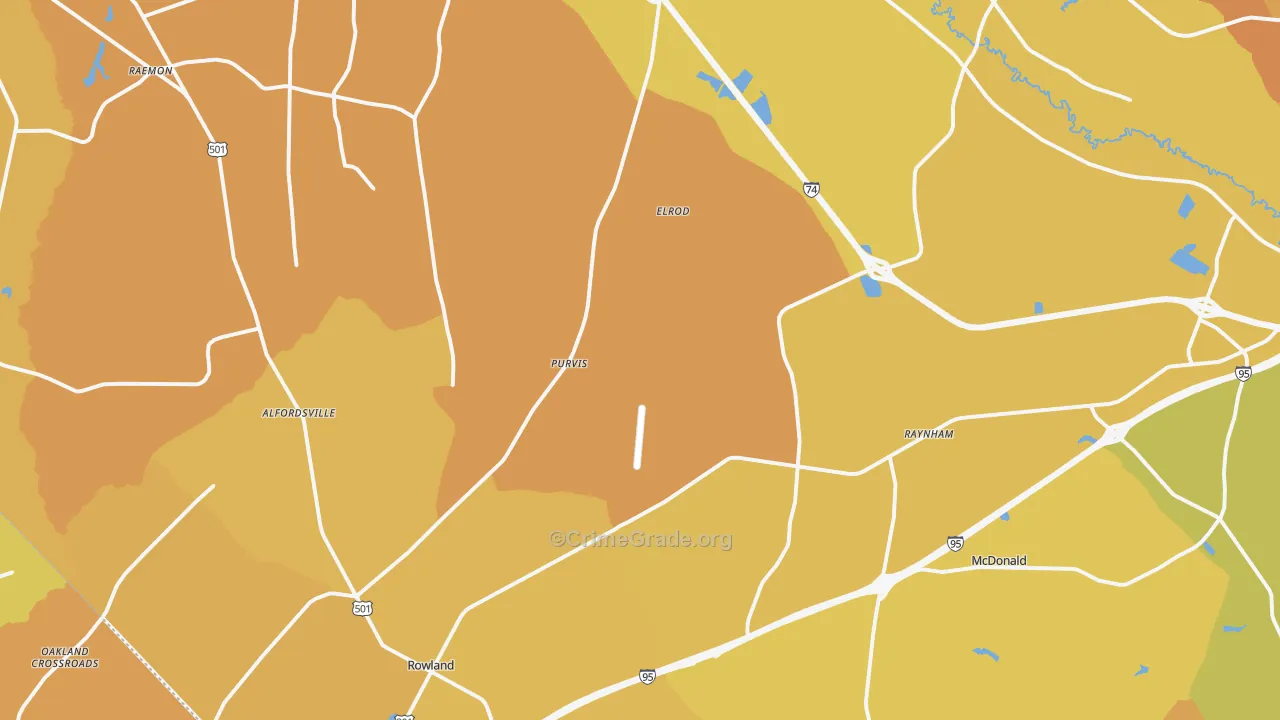 Rowland, NC Map of Vehicle Theft Rates