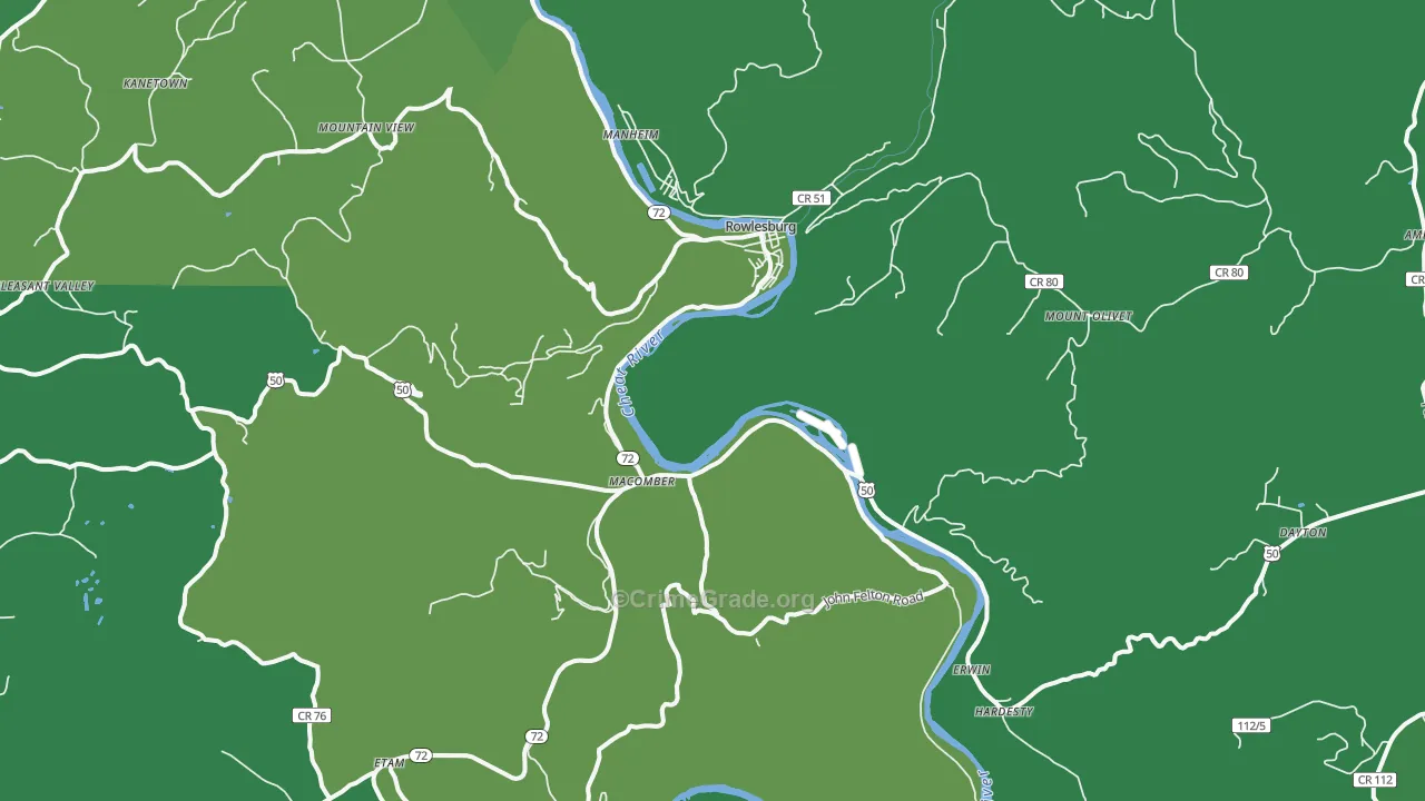 Rowlesburg, WV Map of Vehicle Theft Rates