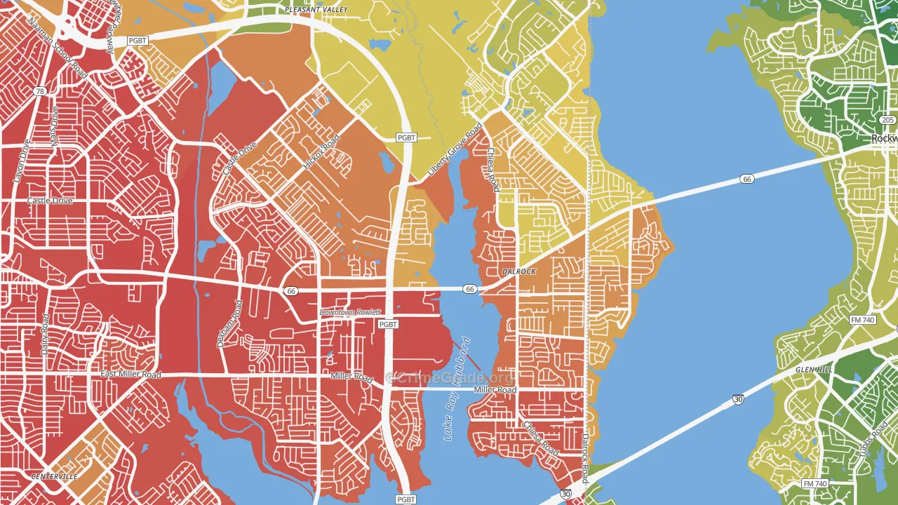 Rowlett, TX Map of Vehicle Theft Rates