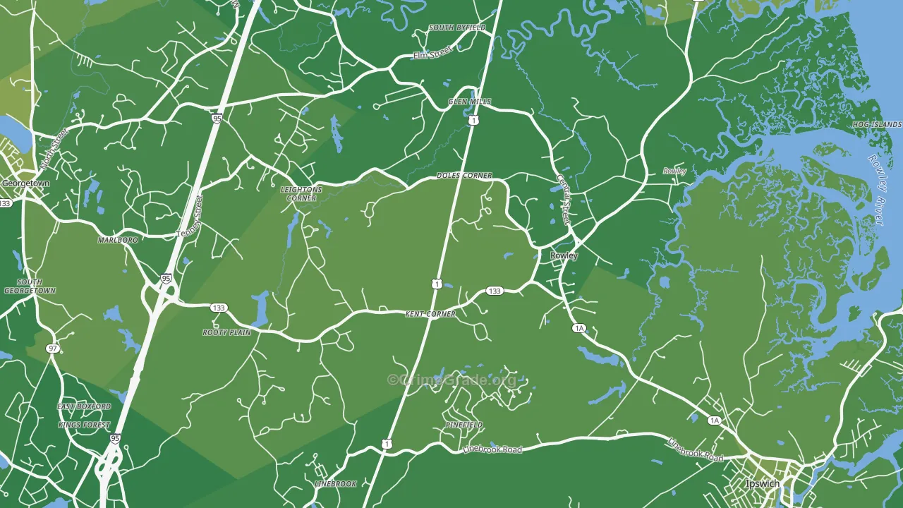 Rowley, MA Map of Vehicle Theft Rates