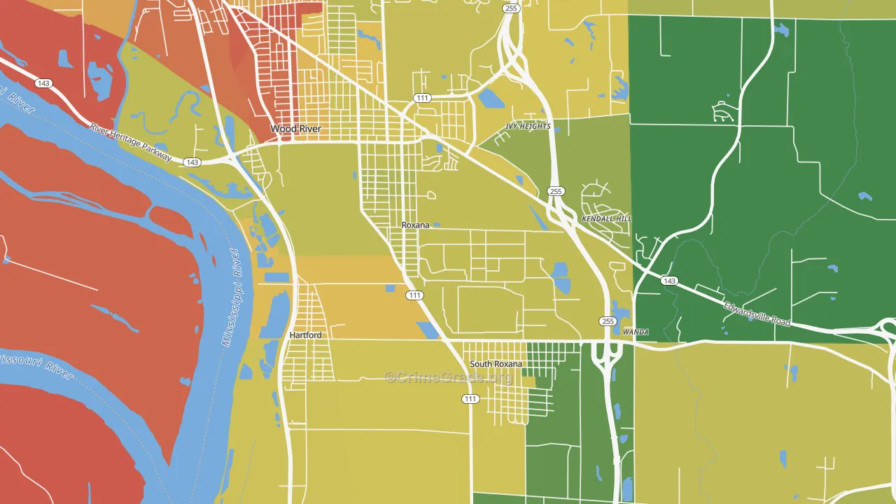 Roxana, IL Map of Vehicle Theft Rates