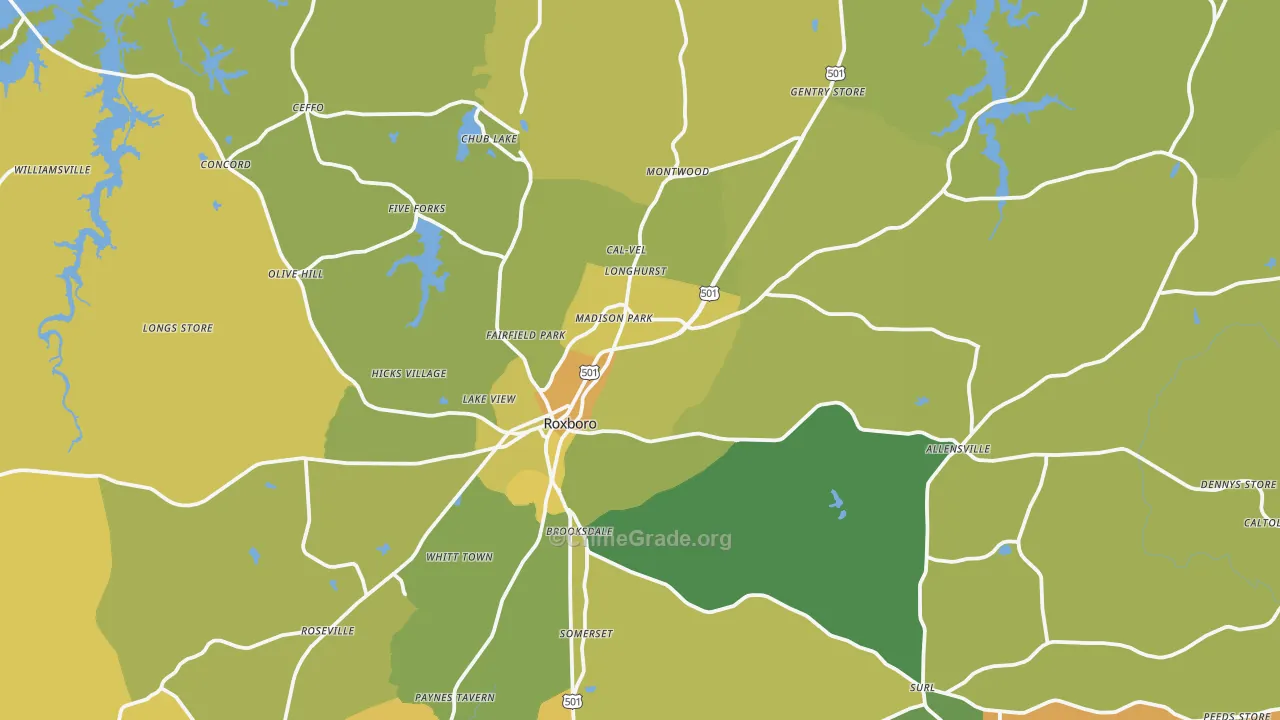 Roxboro, NC Map of Vehicle Theft Rates