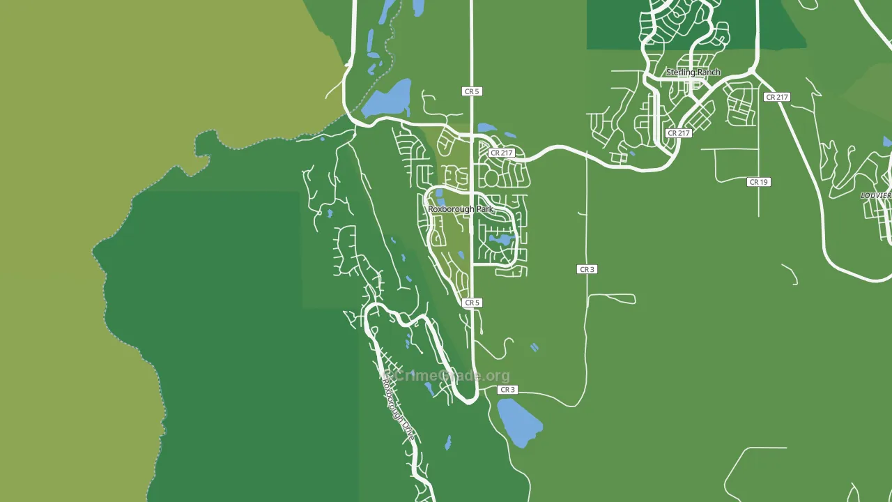 Roxborough Park, CO Map of Vehicle Theft Rates