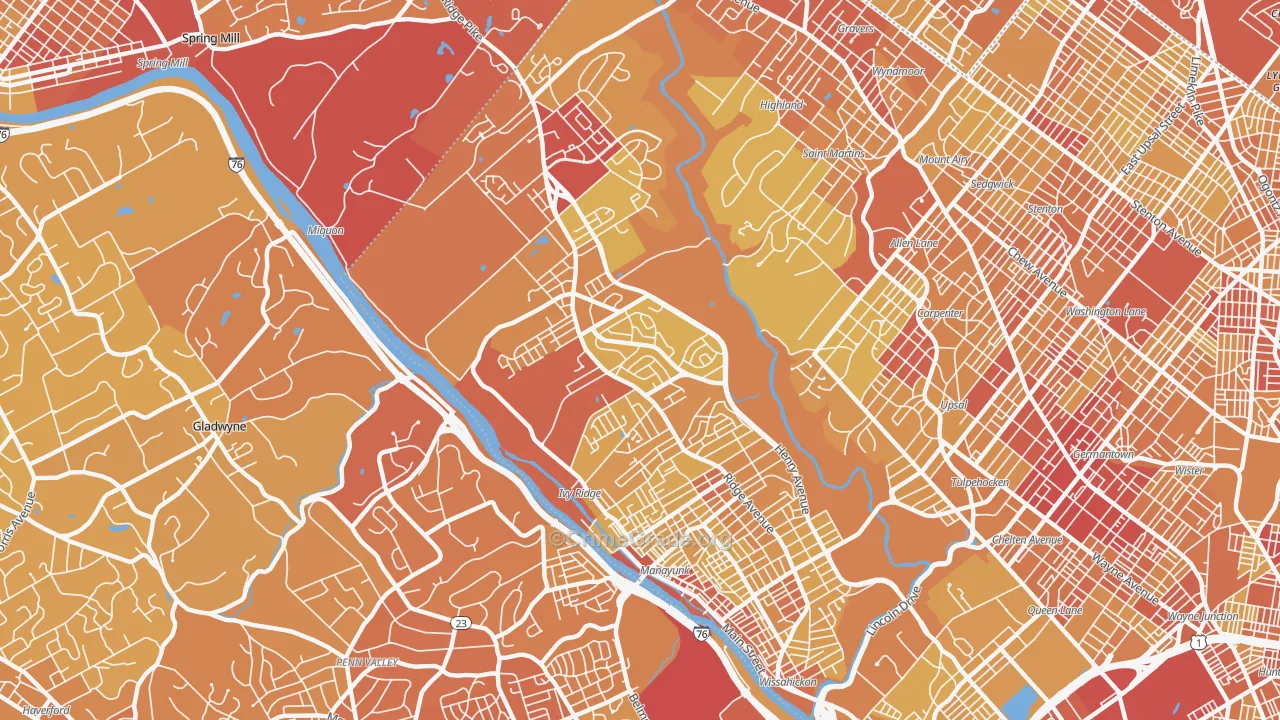 Roxborough, Philadelphia, PA Map of Vehicle Theft Rates