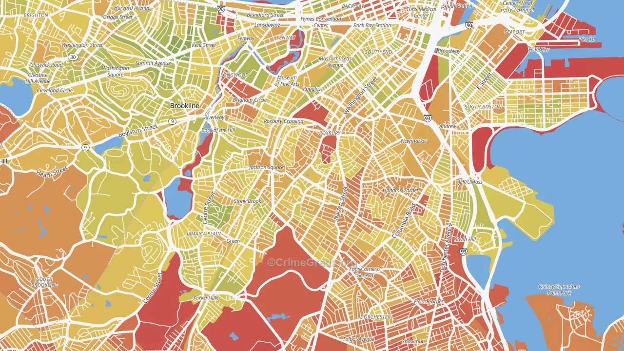 Roxbury, Boston, MA Map of Vehicle Theft Rates
