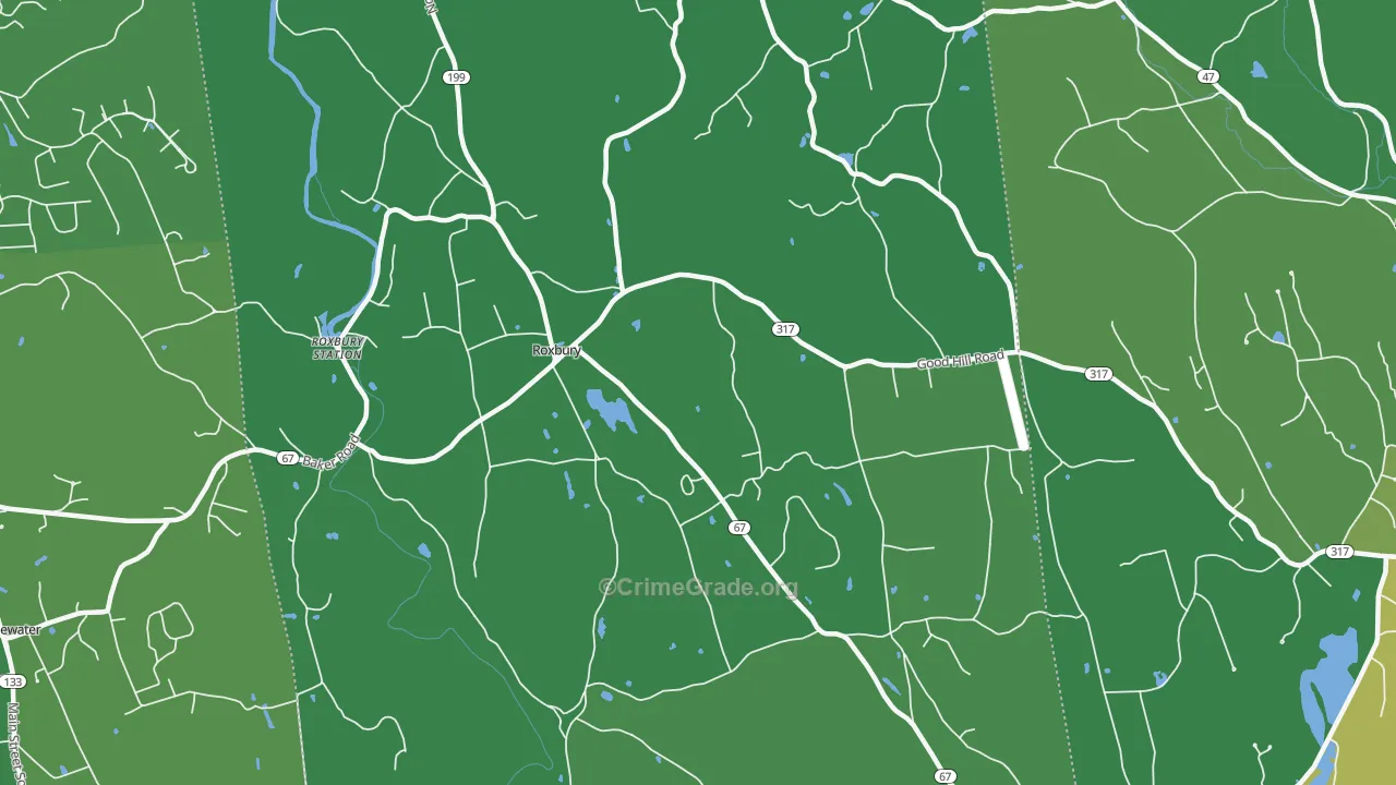Roxbury, CT Map of Vehicle Theft Rates