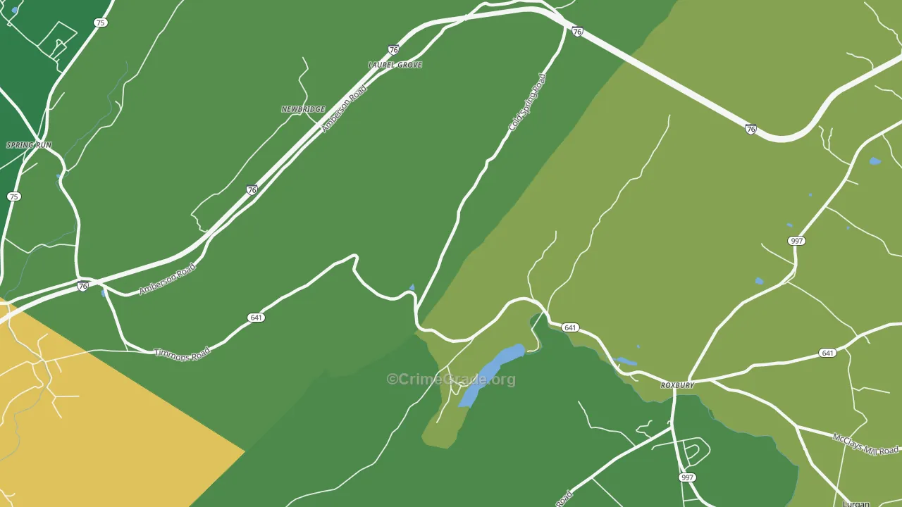 Roxbury, PA Map of Vehicle Theft Rates