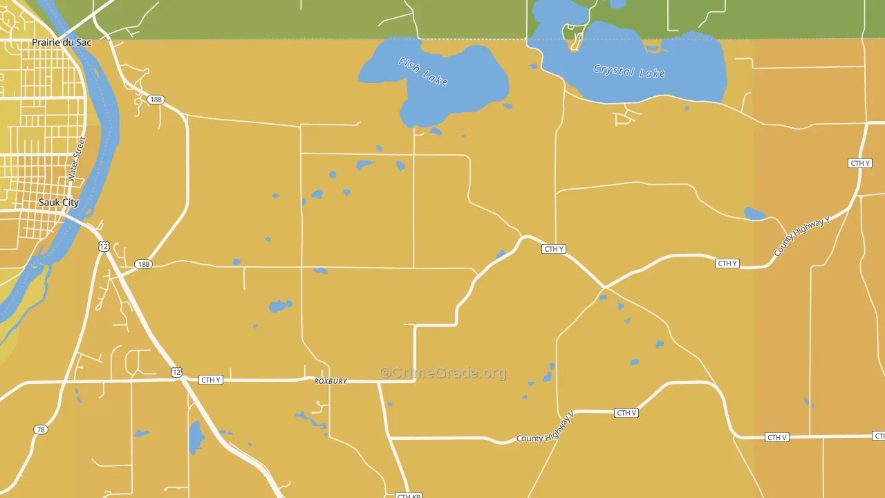 Roxbury, WI Map of Vehicle Theft Rates