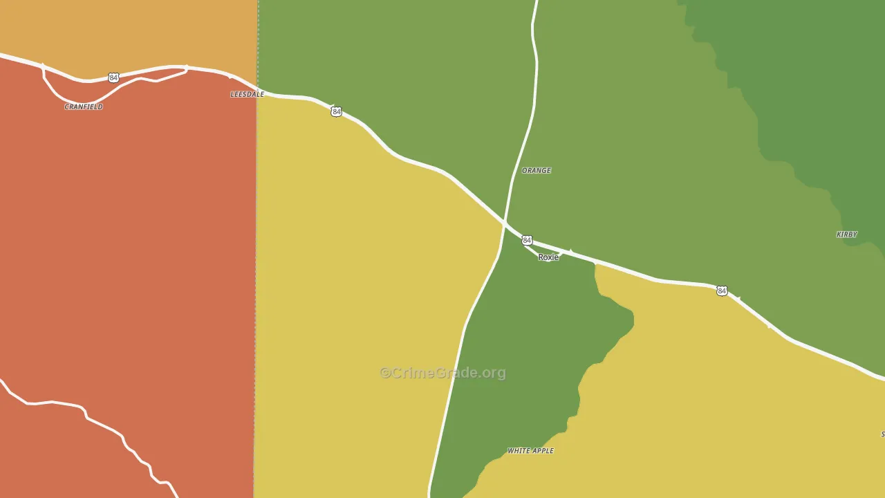 Roxie, MS Map of Vehicle Theft Rates