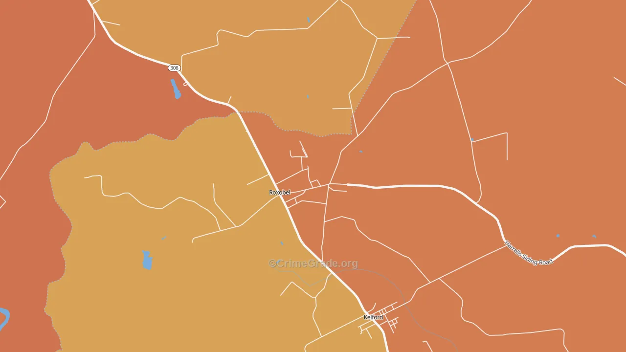 Roxobel, NC Map of Vehicle Theft Rates