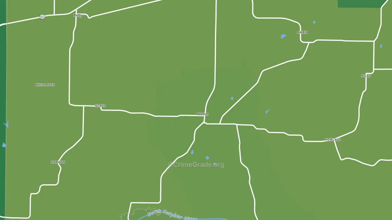 Roxton, TX Map of Vehicle Theft Rates