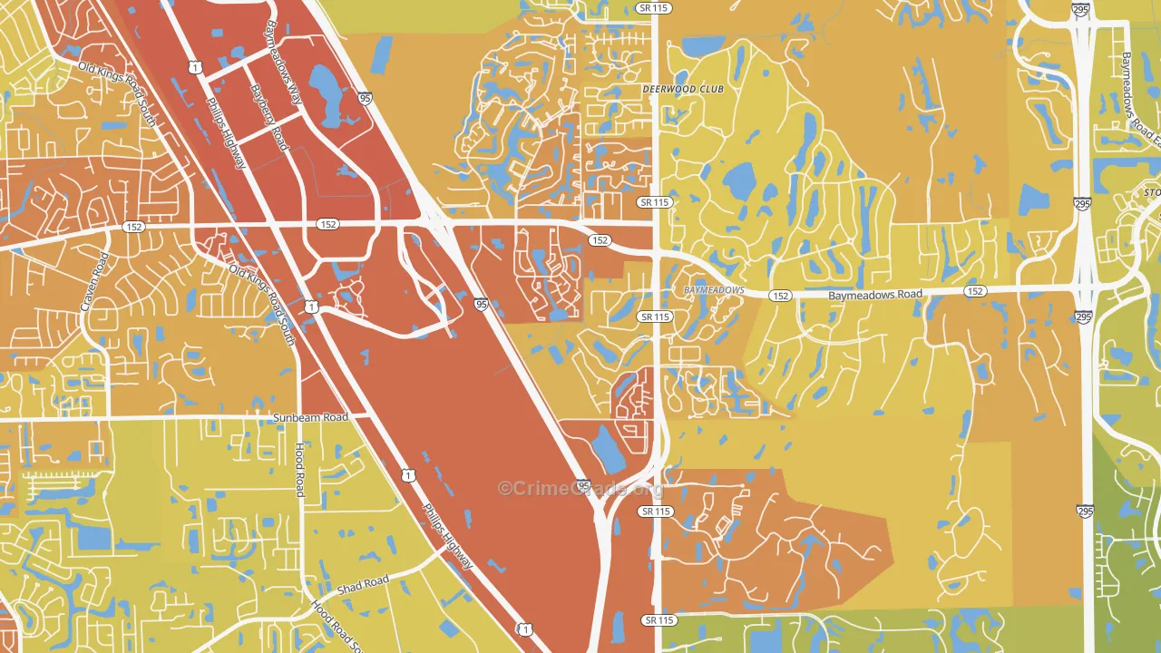 Royal Lakes, Jacksonville, FL Map of Vehicle Theft Rates