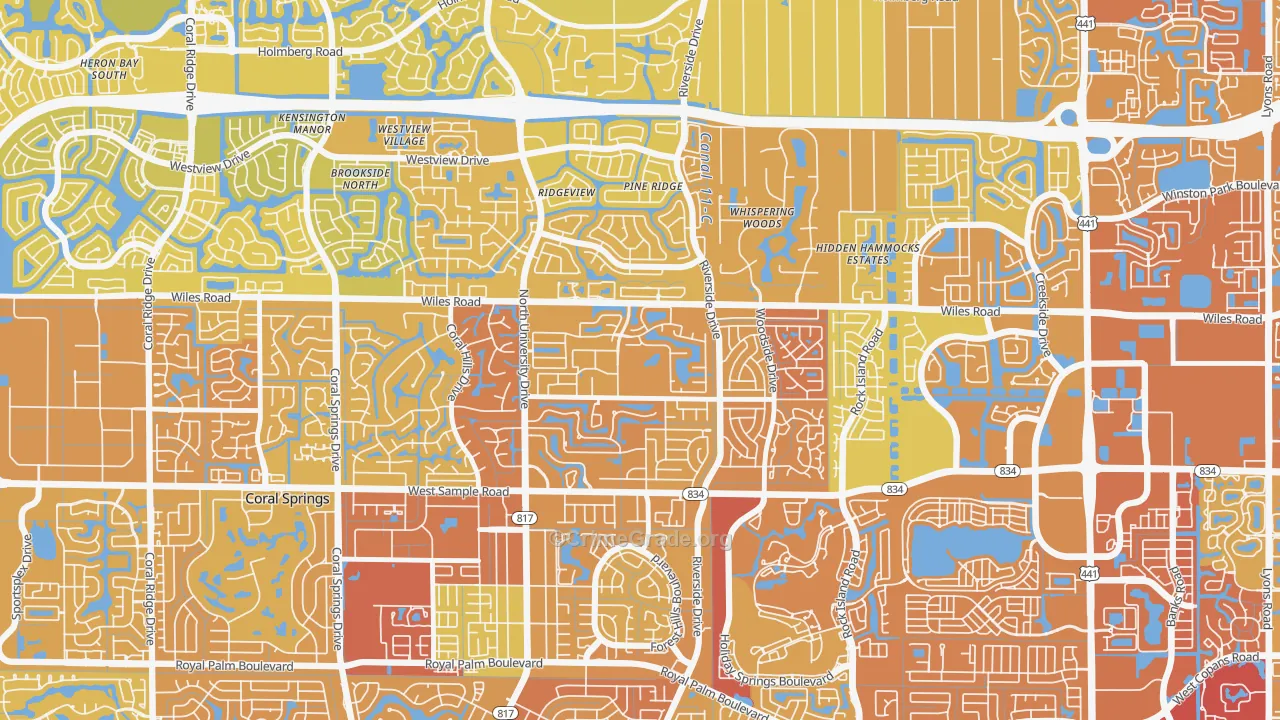 Royal Land, Coral Springs, FL Map of Vehicle Theft Rates