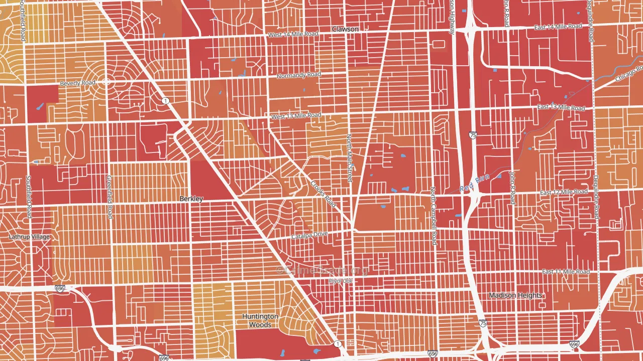 Royal Oak, MI Map of Vehicle Theft Rates