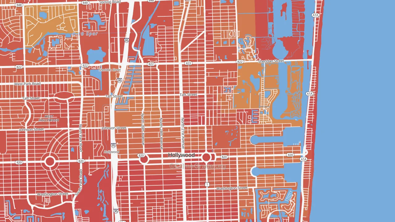 Royal Poinciana, Hollywood, FL Map of Vehicle Theft Rates