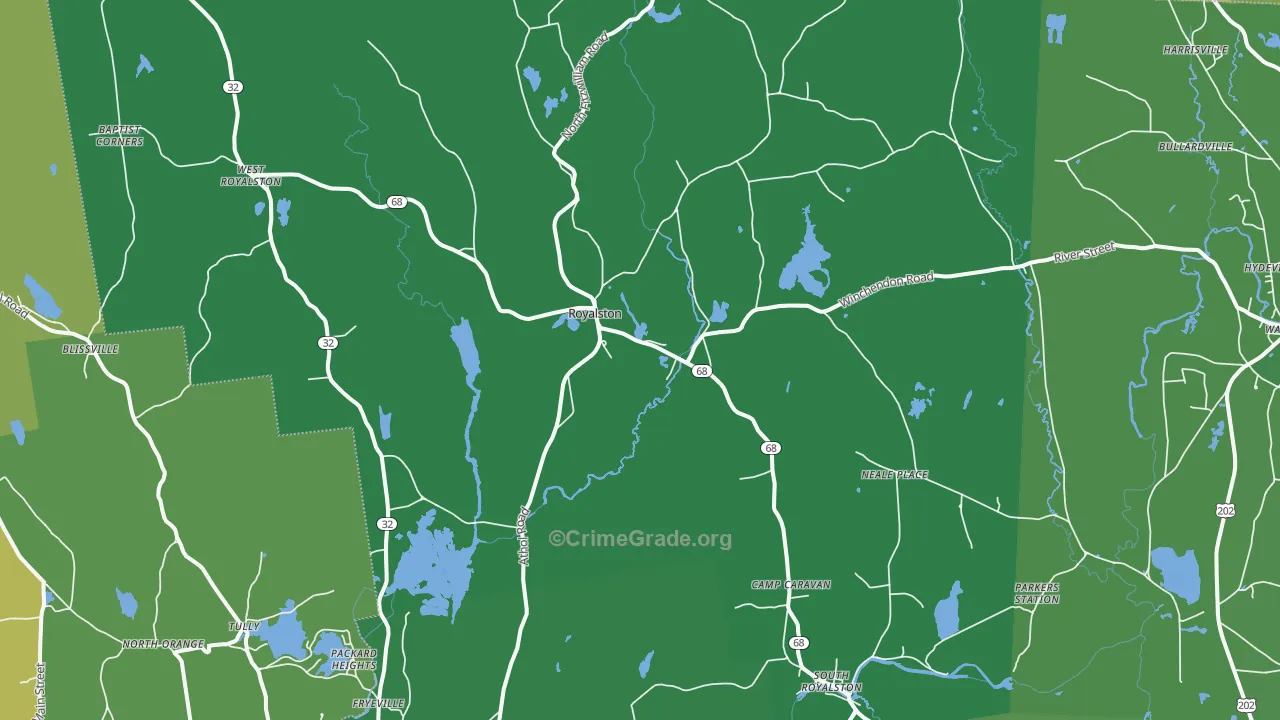 Royalston, MA Map of Vehicle Theft Rates