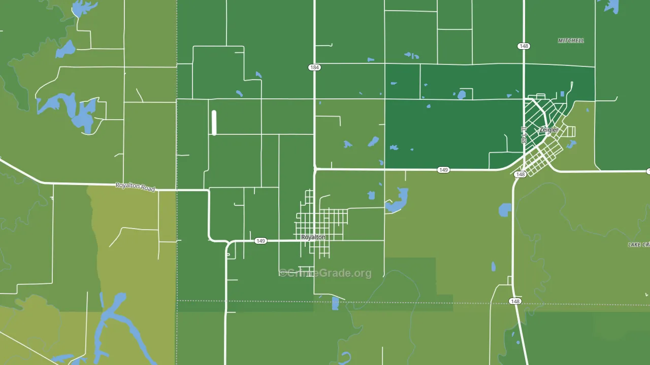 Royalton, IL Map of Vehicle Theft Rates
