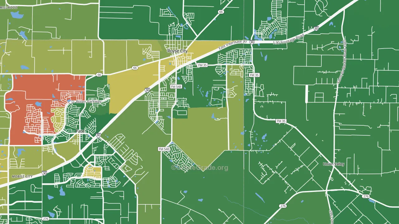 Royse City, TX Map of Vehicle Theft Rates