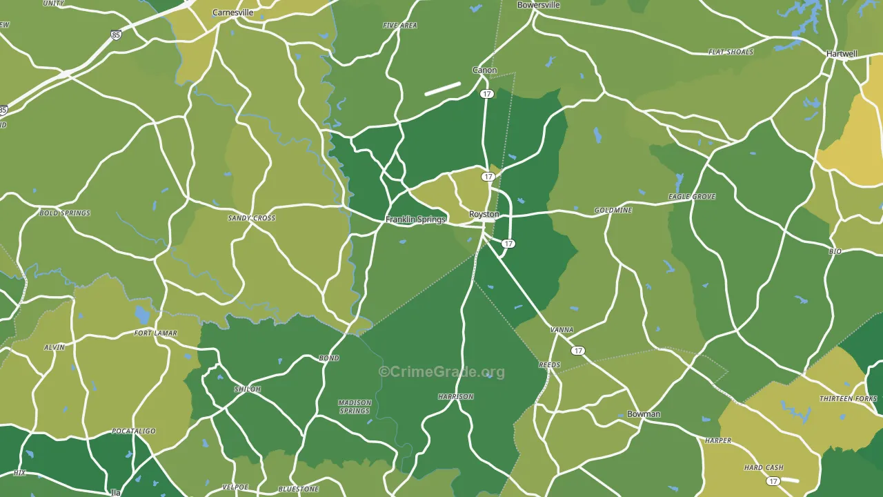 Royston, GA Map of Vehicle Theft Rates