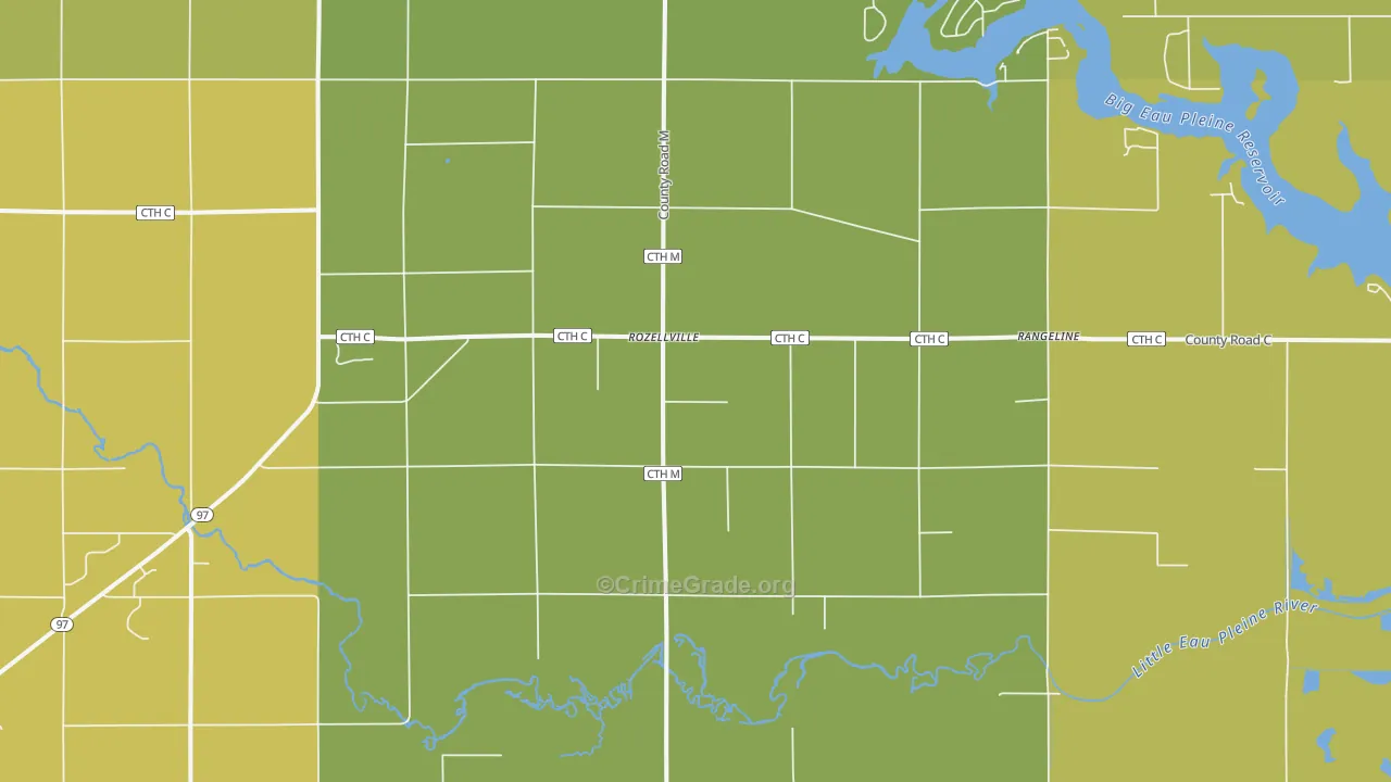Rozellville, WI Map of Vehicle Theft Rates