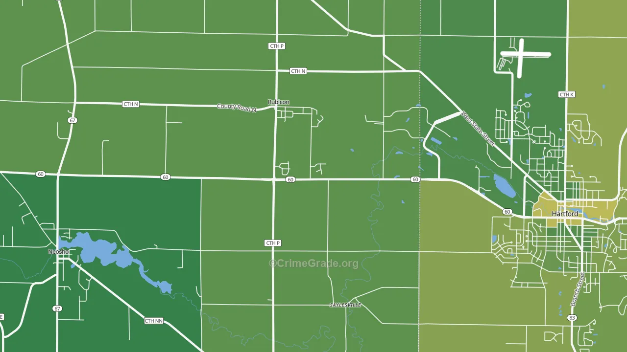 Rubicon, WI Map of Vehicle Theft Rates