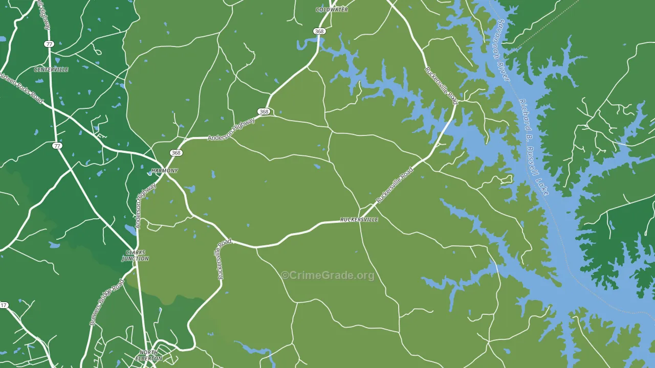 Ruckersville, GA Map of Vehicle Theft Rates