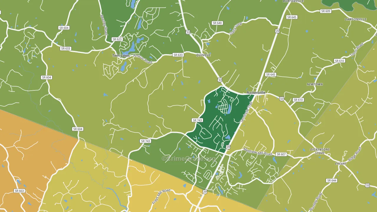 Ruckersville, VA Map of Vehicle Theft Rates