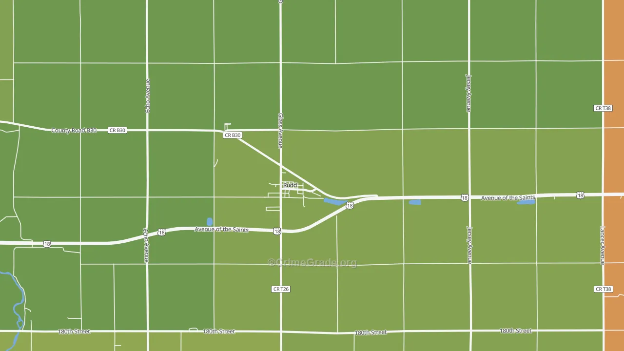 Rudd, IA Map of Vehicle Theft Rates