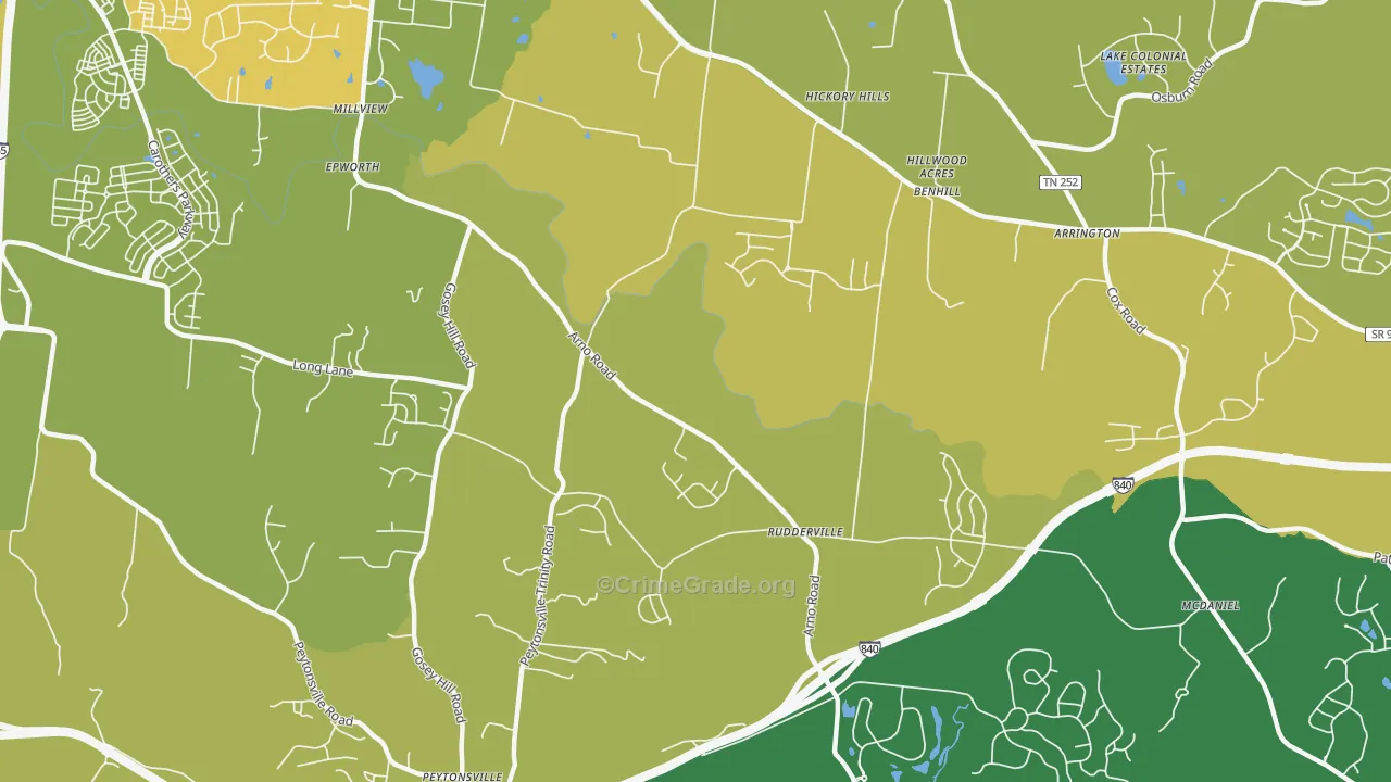 Rudderville, TN Map of Vehicle Theft Rates