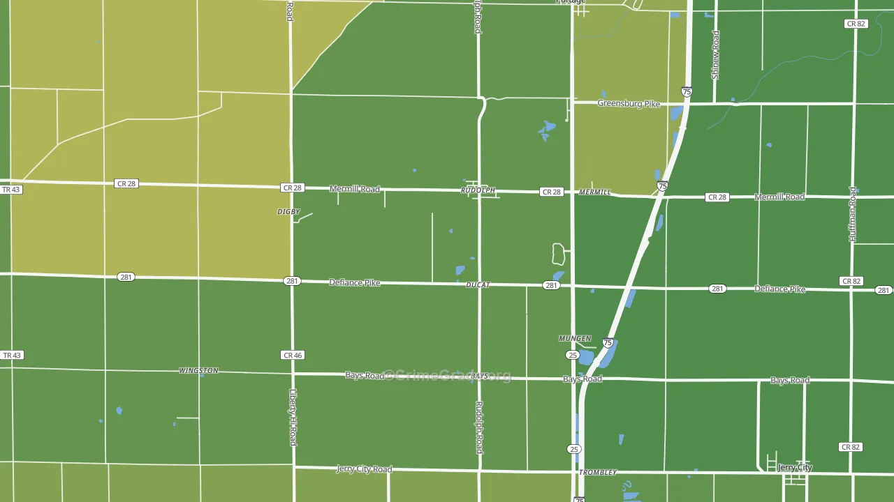 Rudolph, OH Map of Vehicle Theft Rates