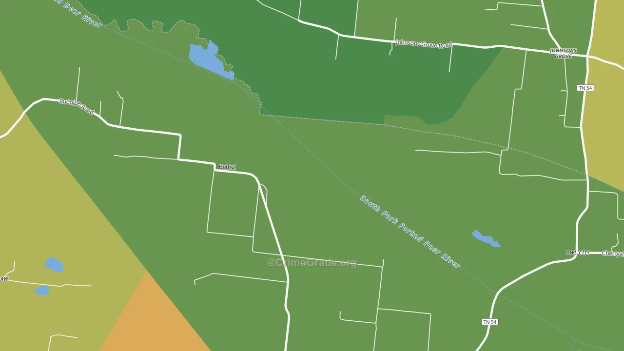 Rudolph, TN Map of Vehicle Theft Rates