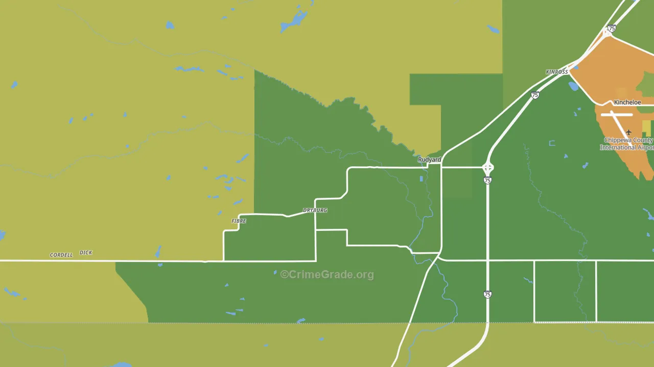 Rudyard, MI Map of Vehicle Theft Rates