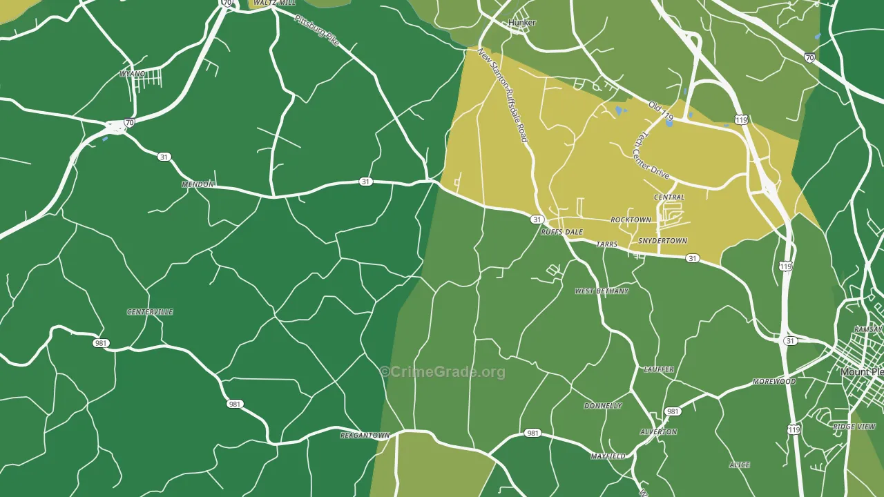 Ruffsdale, PA Map of Vehicle Theft Rates