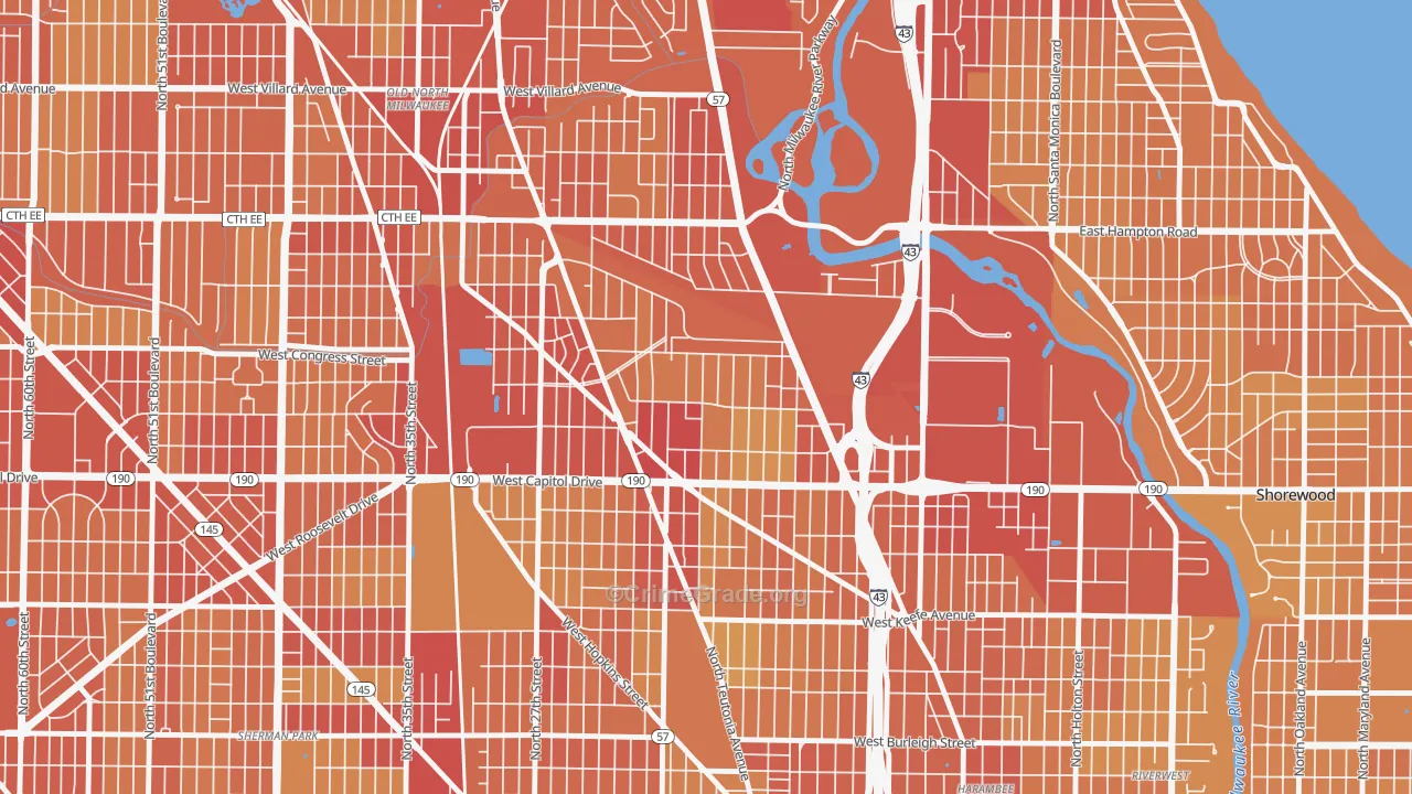 Rufus King, Milwaukee, WI Map of Vehicle Theft Rates