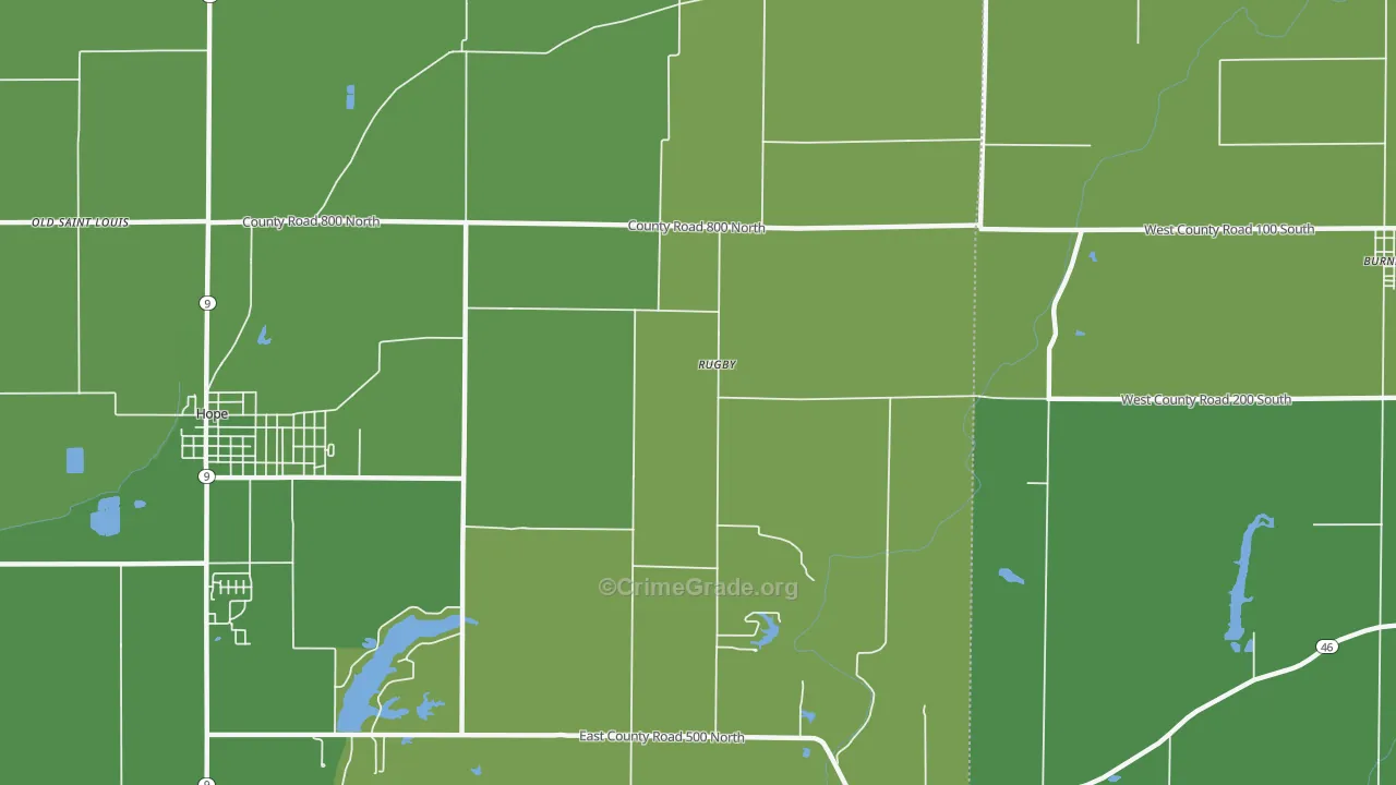 Rugby, IN Map of Vehicle Theft Rates