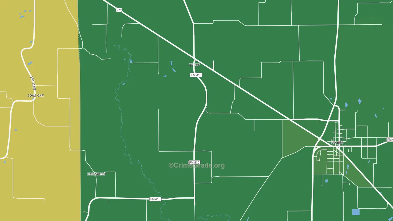 Rugby, TX Map of Vehicle Theft Rates