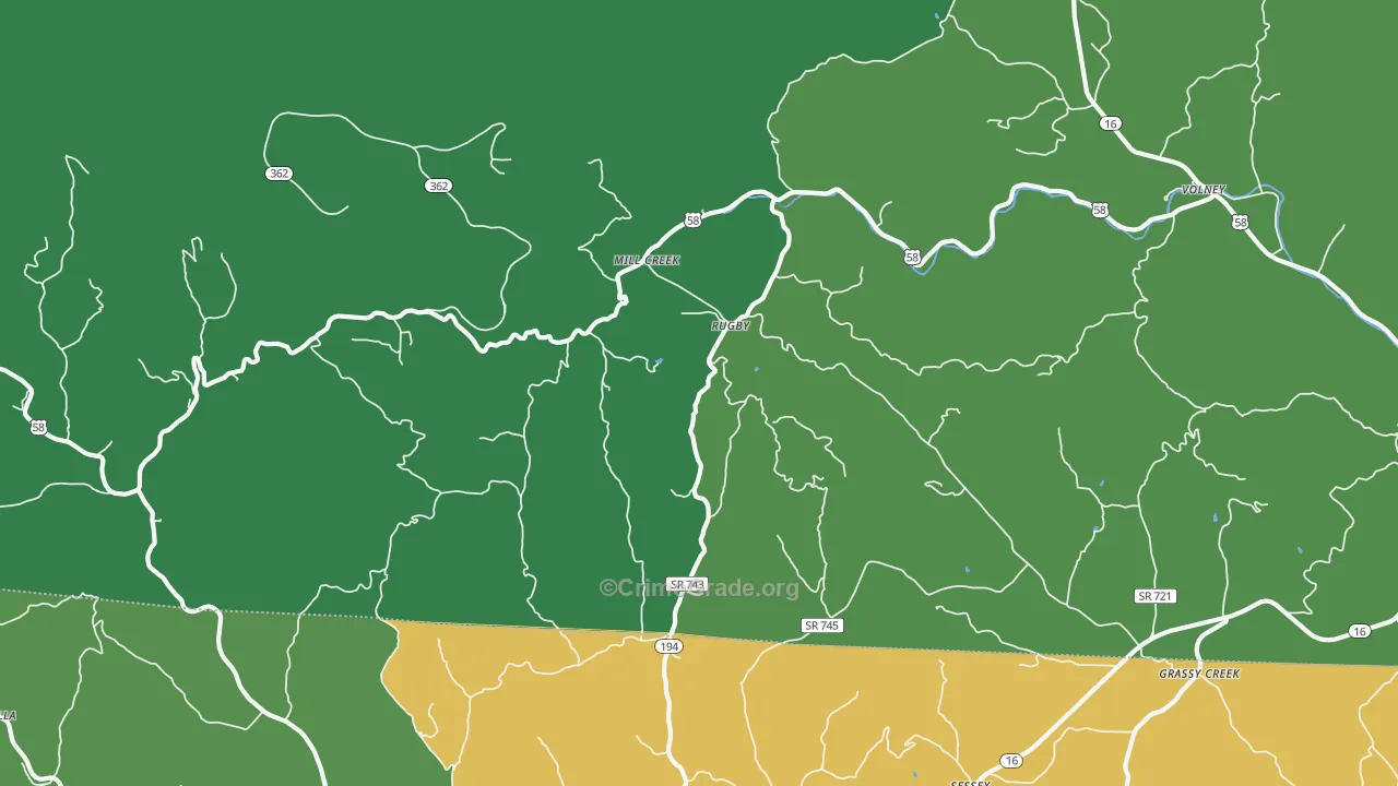 Rugby, VA Map of Vehicle Theft Rates