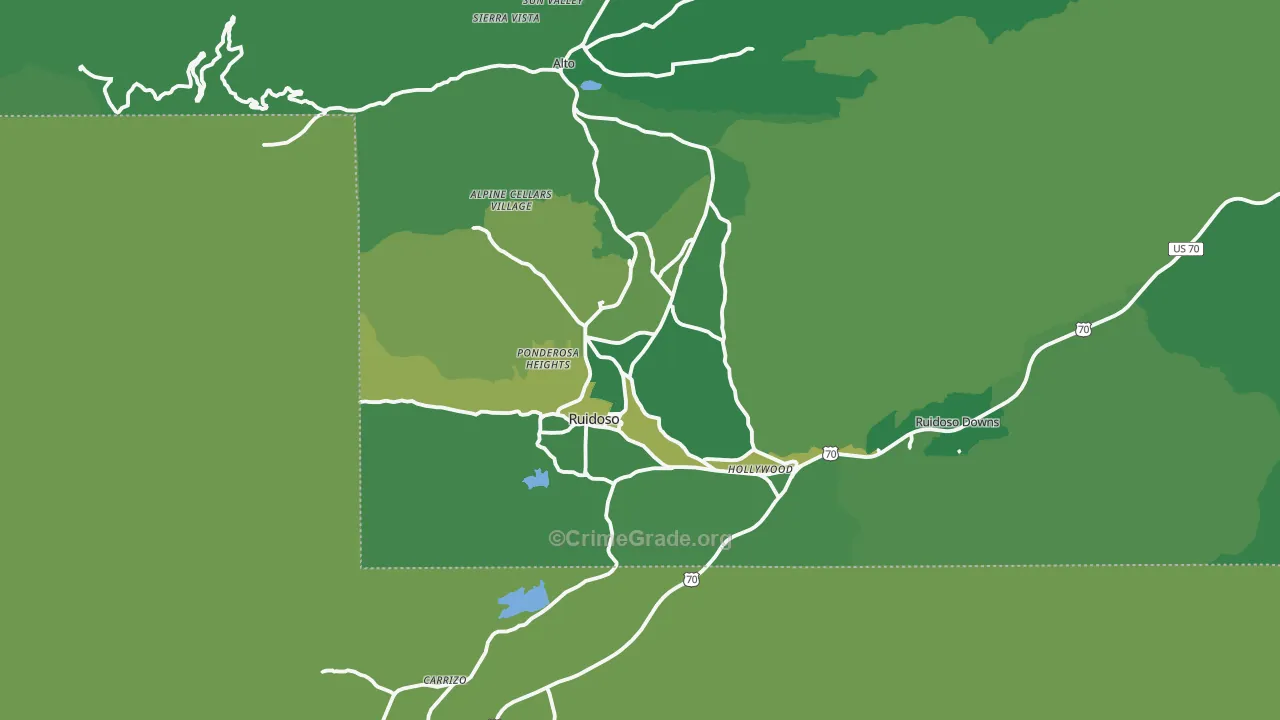 Ruidoso, NM Map of Vehicle Theft Rates