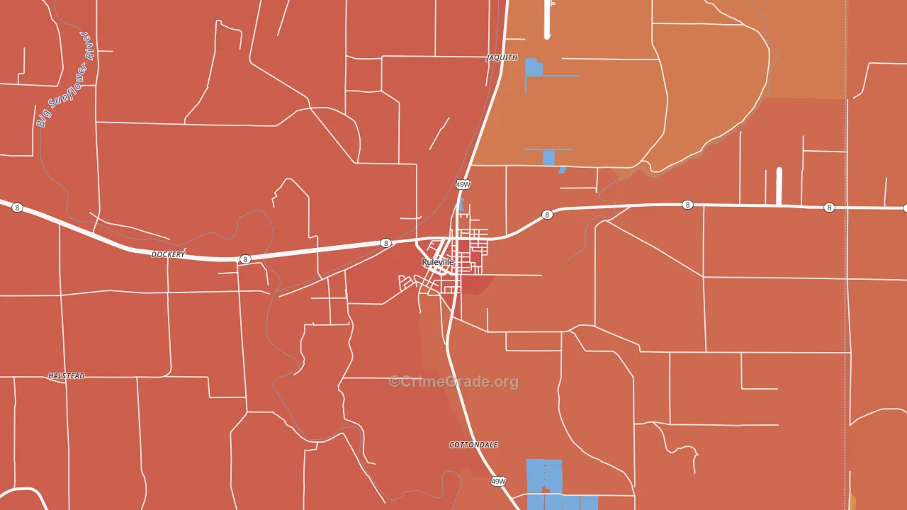 Ruleville, MS Map of Vehicle Theft Rates