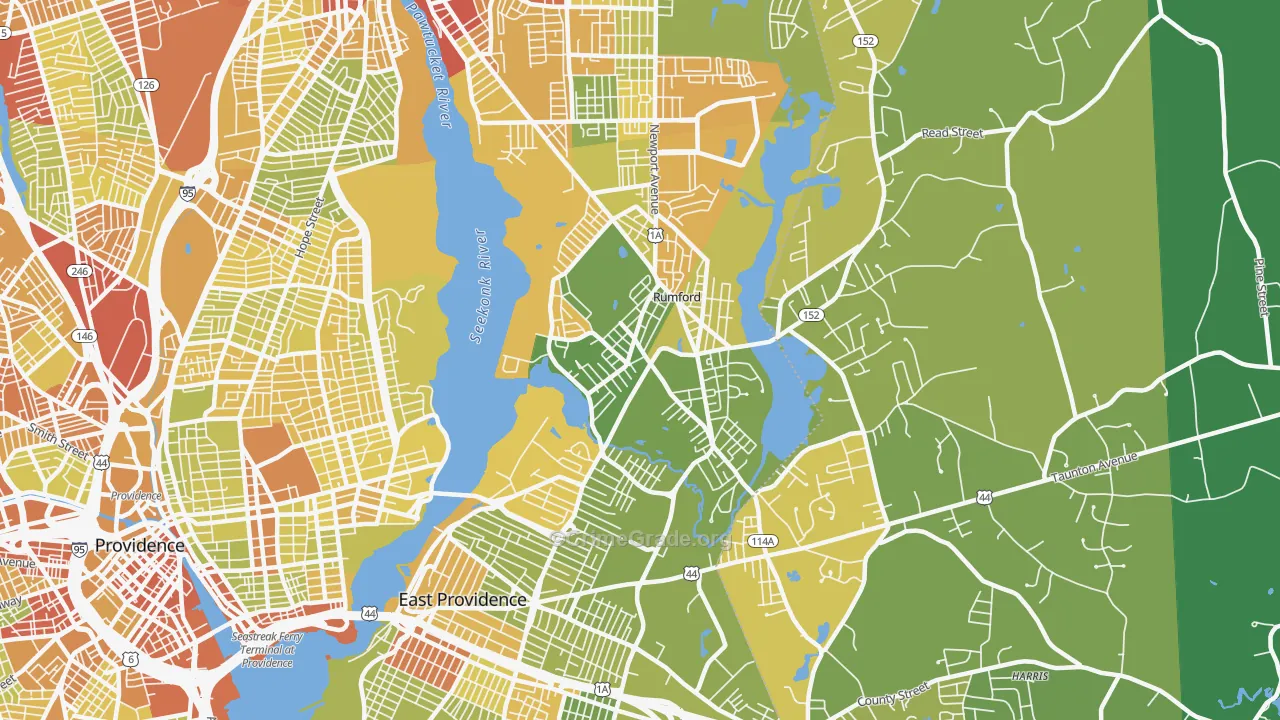 Rumford, RI Map of Vehicle Theft Rates